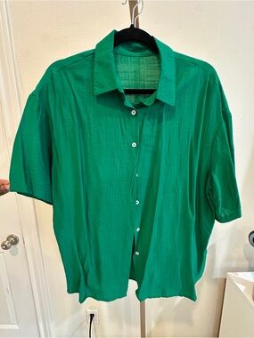 Green Matching Set Size L Lightweight Button Top & Drawstring Shorts Co-Ord